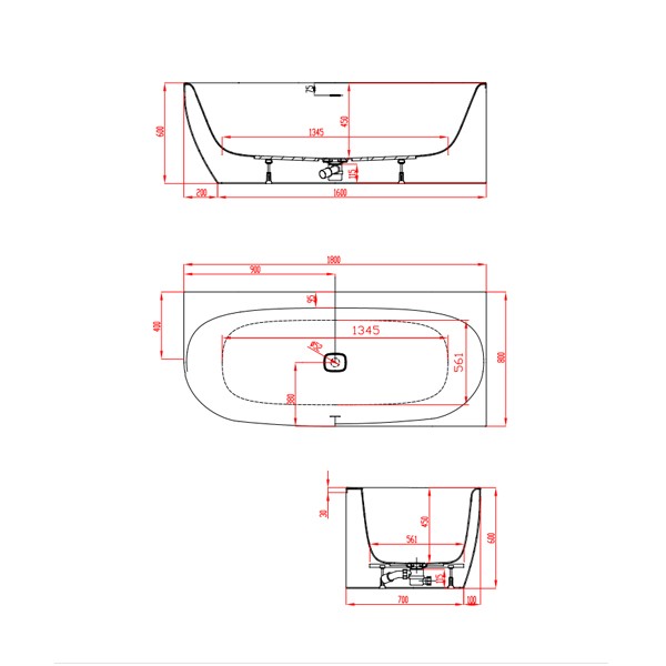 HO BW iSensi Eck 1800x800 Monoblock re. mit Überlaufbefüllung weiß, ang. Sch.