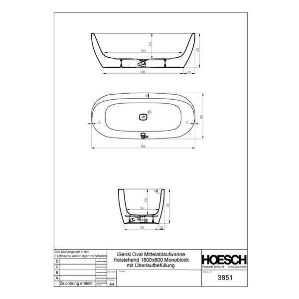 HO BW iSensi Oval 1800x800 fr.Bef. Monoblock, ang. Sch. weiß