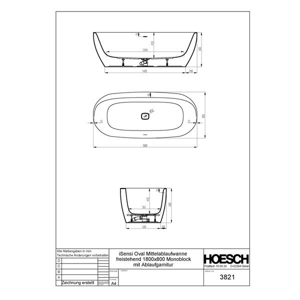 HO BW iSensi Oval 1800x800 freist. Monoblock, ang. Sch. weiß