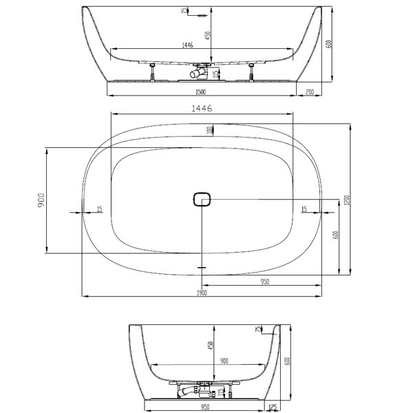 HO BW iSensi Oval 1900x1200 Monoblock mit Überlaufbefüllung weiß, ang. Sch.