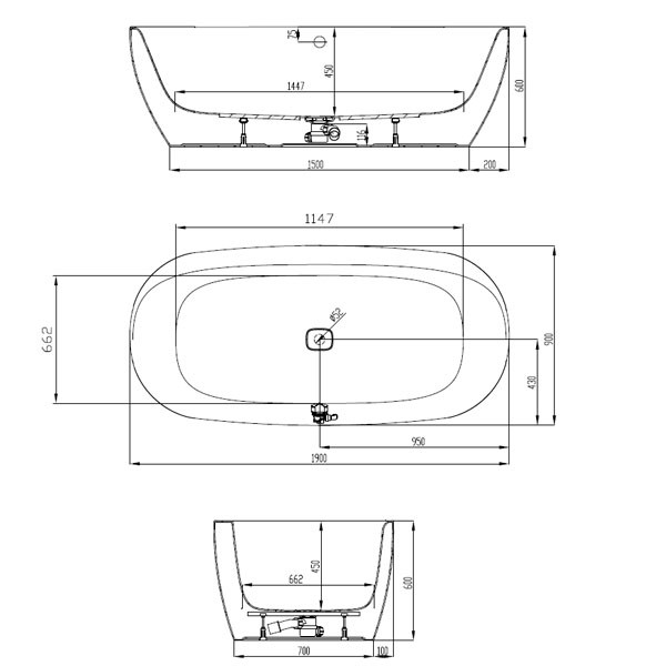 HO BW iSensi Oval 1900x900 Monoblock mit Überlaufbefüllung weiß, ang. Sch.