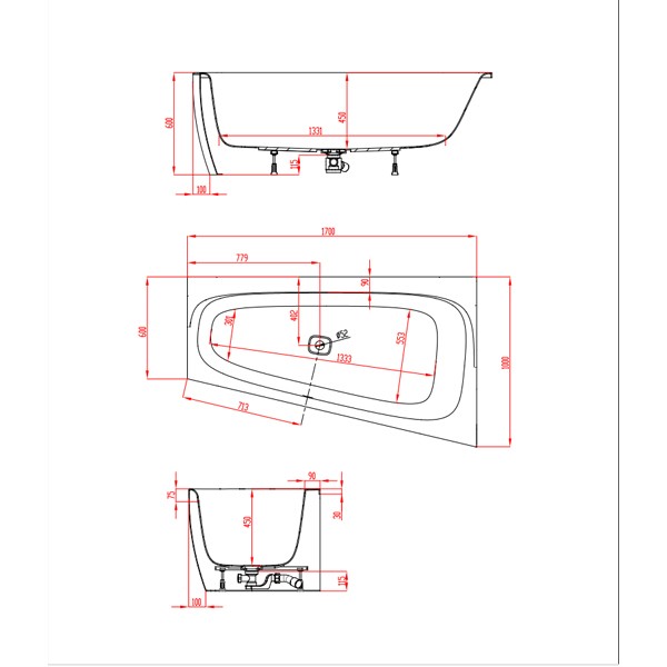 HO BW iSensi Trapez 1700x1000 Monoblock re. m.Überlaufbefüllung weiß, ang. Sch.