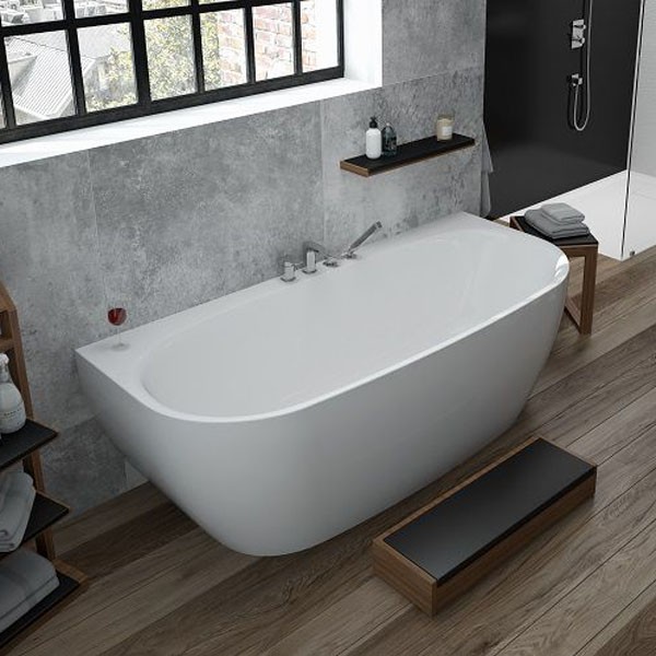 Hoesch Badewanne iSensi Vorwand 1800x800 inklusive Überlaufbefüllung chrom, Monoblock, angeformter Schürze weiß