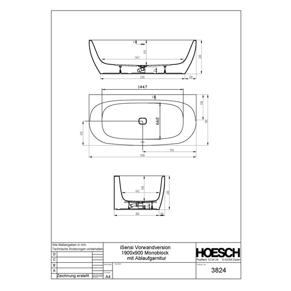 HO BW iSensi Vorwand 1900x900 Monoblock, ang. Sch. weiß