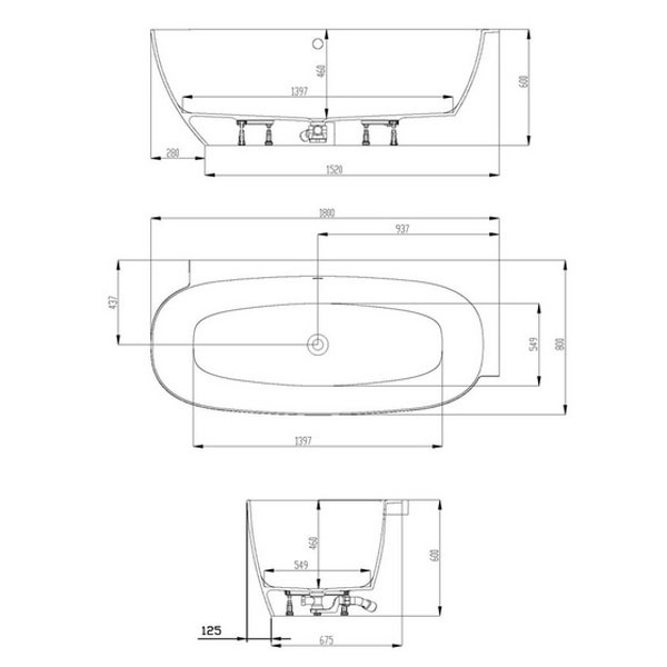 Hoesch Badewanne LaBrillante 1800x800 Ecke Rechts  Weiß Matt, mit Überlauf