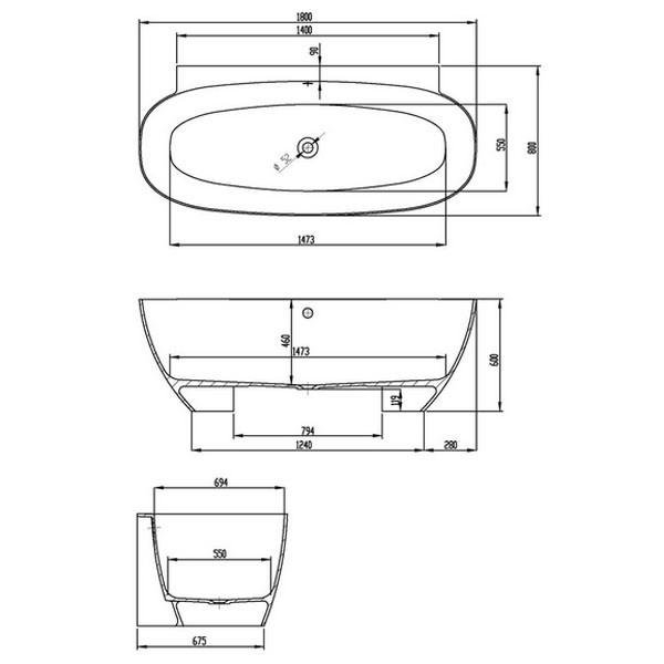 Hoesch Badewanne LaBrillante 1800x800 Vorwand  Weiß, mit Überlaufbefüllung