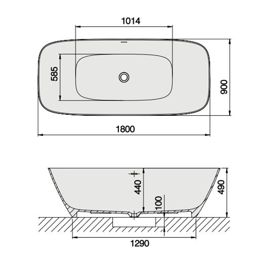 Hoesch Badewanne LaSenia 1800x900 freistehend flache Ausführung, Material Solique, weiß