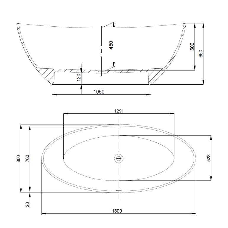 Hoesch Badewanne Namur 1800x800 freistehend, Material Solique, weiß matt