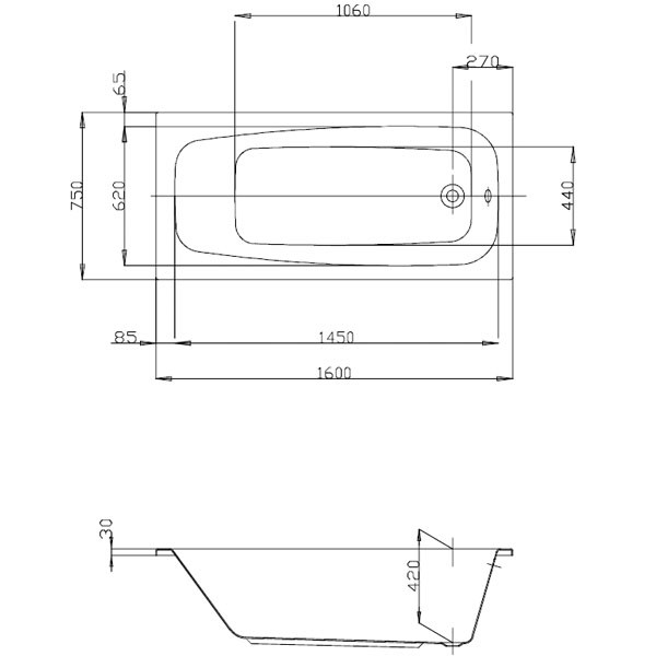 Hoesch Capri 1600x750x420 mm Rechteckbadewanne Einbaubadewanne Weiß 6195.010