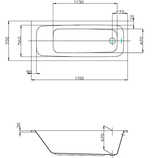 Hoesch Capri 1700x700x420 mm Rechteckbadewanne Einbaubadewanne Weiß 6579.010