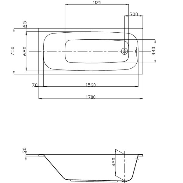 Hoesch Capri 1700x750x420 mm Rechteckbadewanne Einbaubadewanne Weiß 6103.010