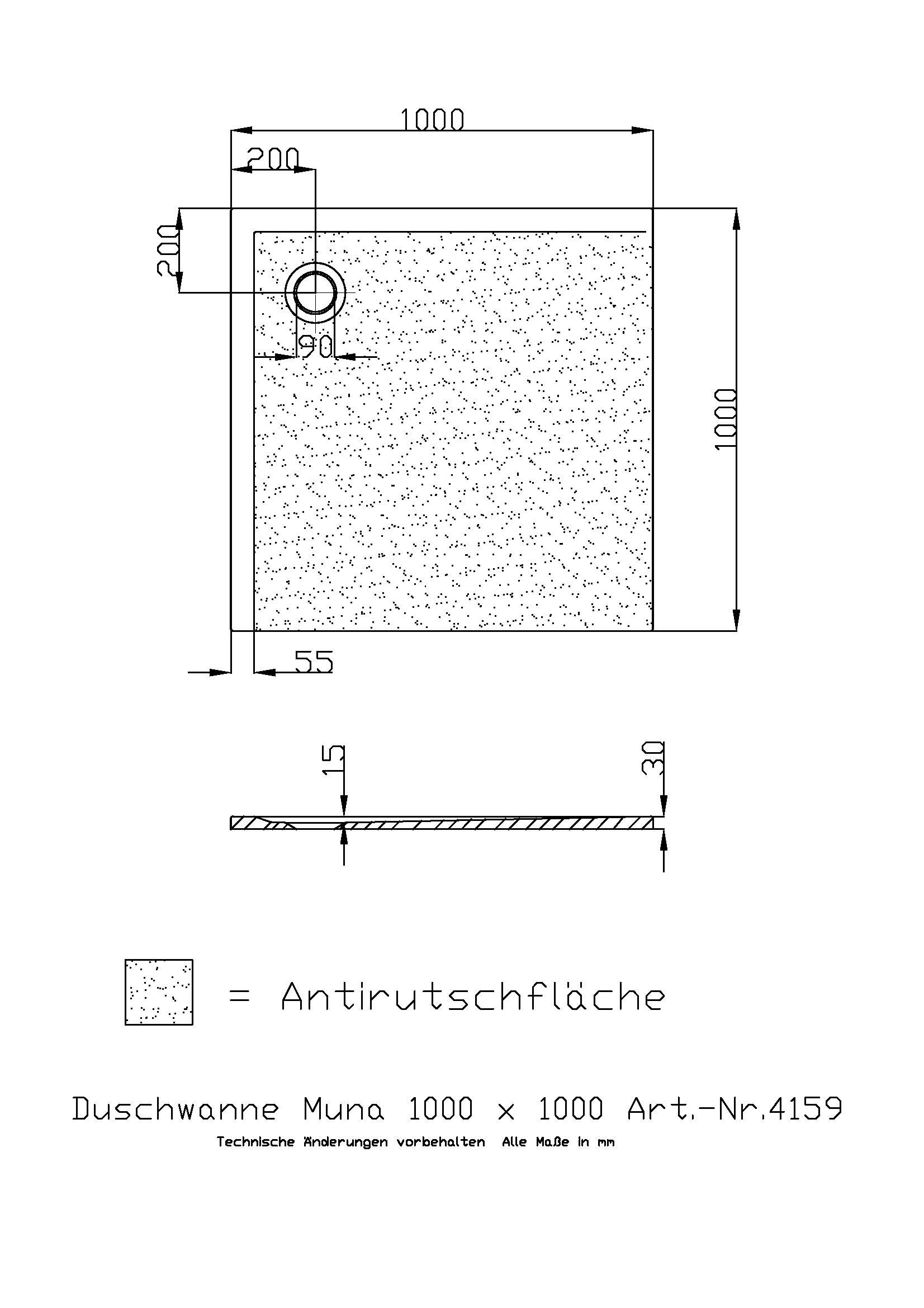 Hoesch Duschwanne Muna 1000x1000x30 mit Antirutsch, Material Solique, weiß