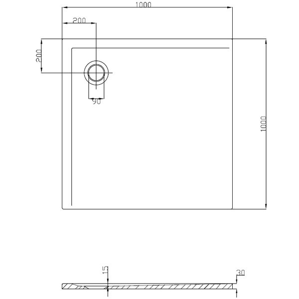 HO DW Muna 1000x1000x30 ohne Antirutsch, Material Solique, weiß