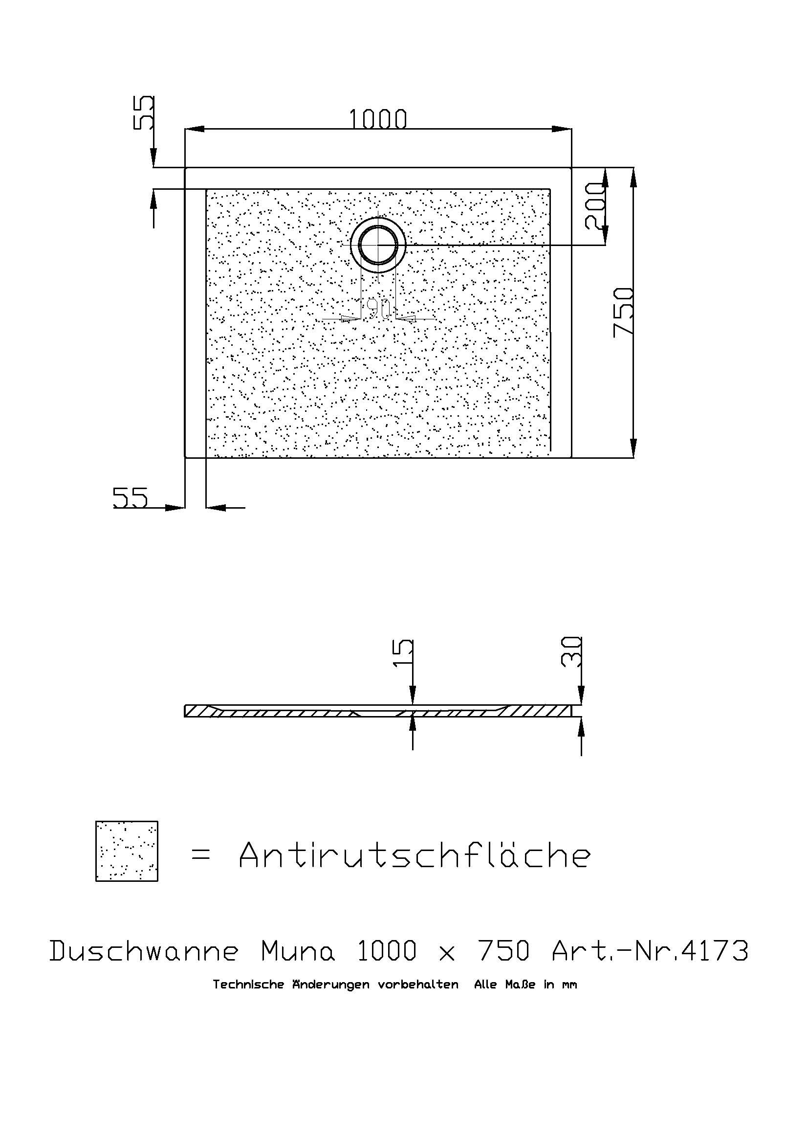 Hoesch Duschwanne Muna 1000x750x30 mit Antirutsch, Material Solique, weiß