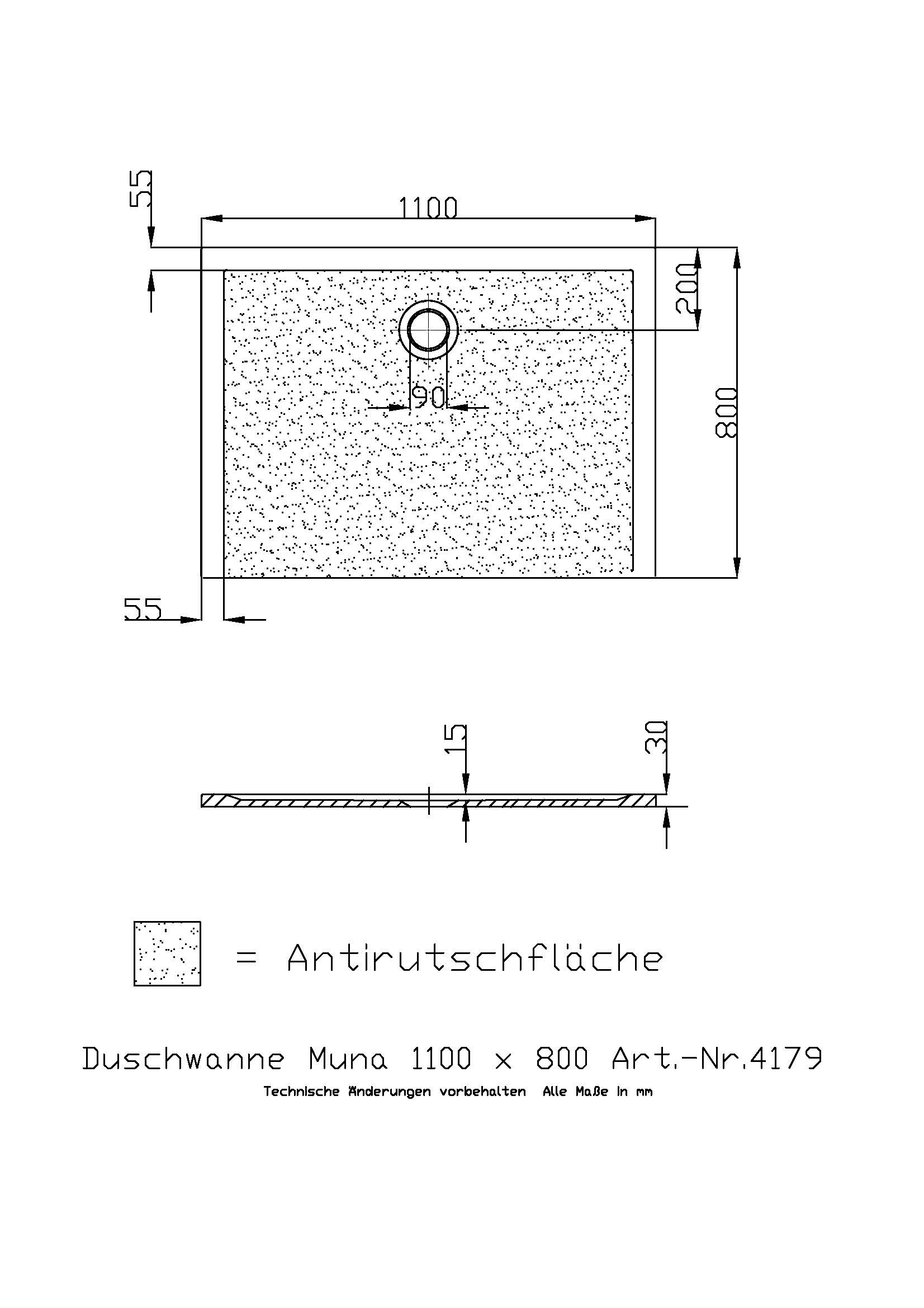Hoesch Duschwanne Muna 1100x800x30 mit Antirutsch, Material Solique, weiß