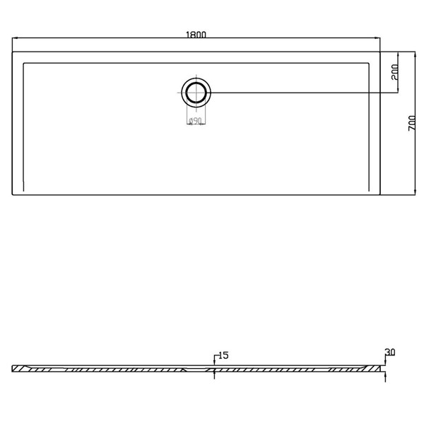 HO DW Muna 1800x700x30 ohne Antirutsch, Material Solique, weiß