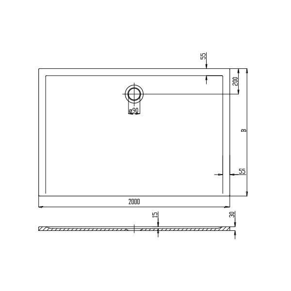 HO DW Muna 2000x800x30 ohne Antirutsch, Material Solique, weiß