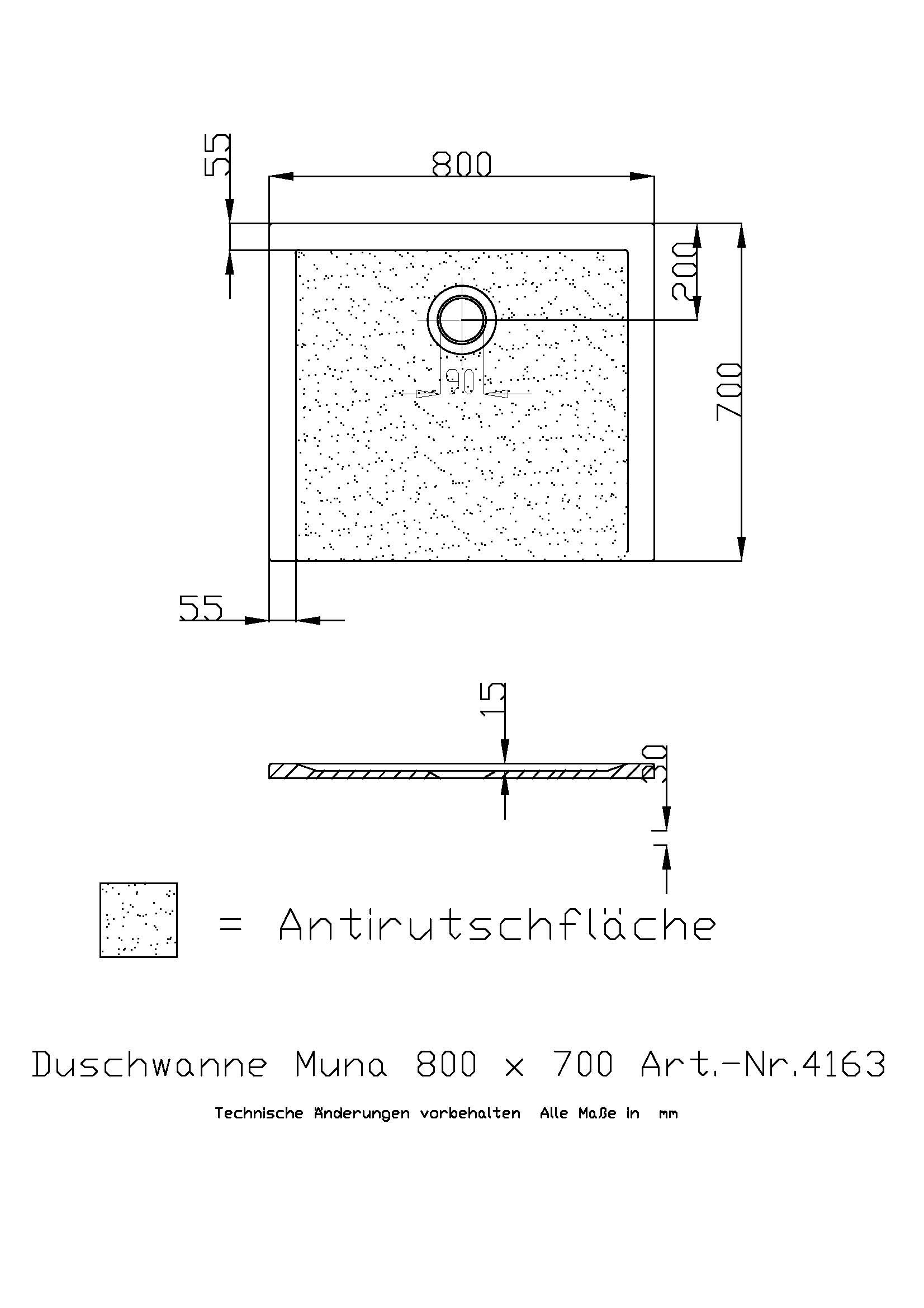 Hoesch Duschwanne Muna 800x700x30 mit Antirutsch, Material Solique, weiß