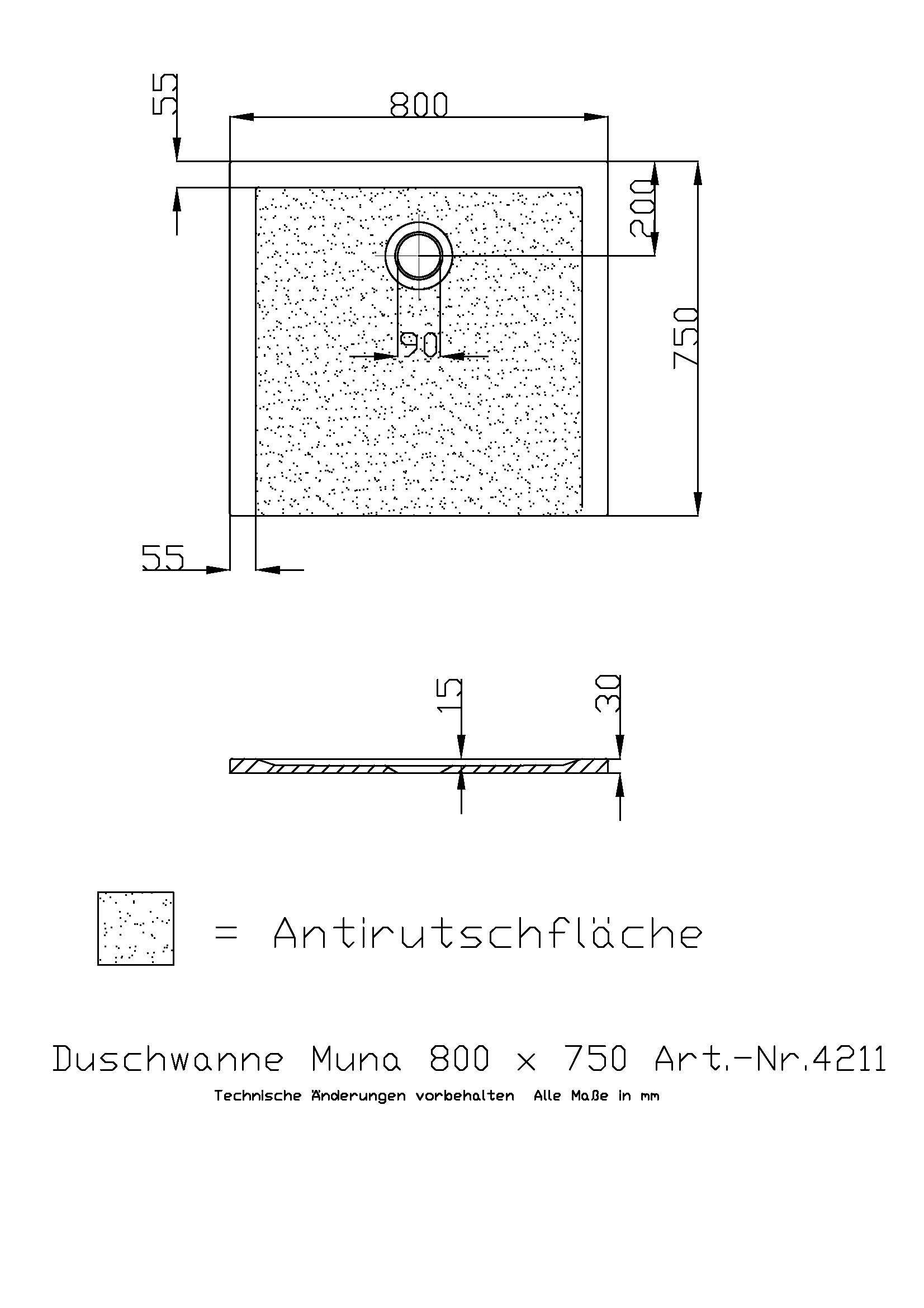 Hoesch Duschwanne Muna 800x750x30 mit Antirutsch, Material Solique, weiß