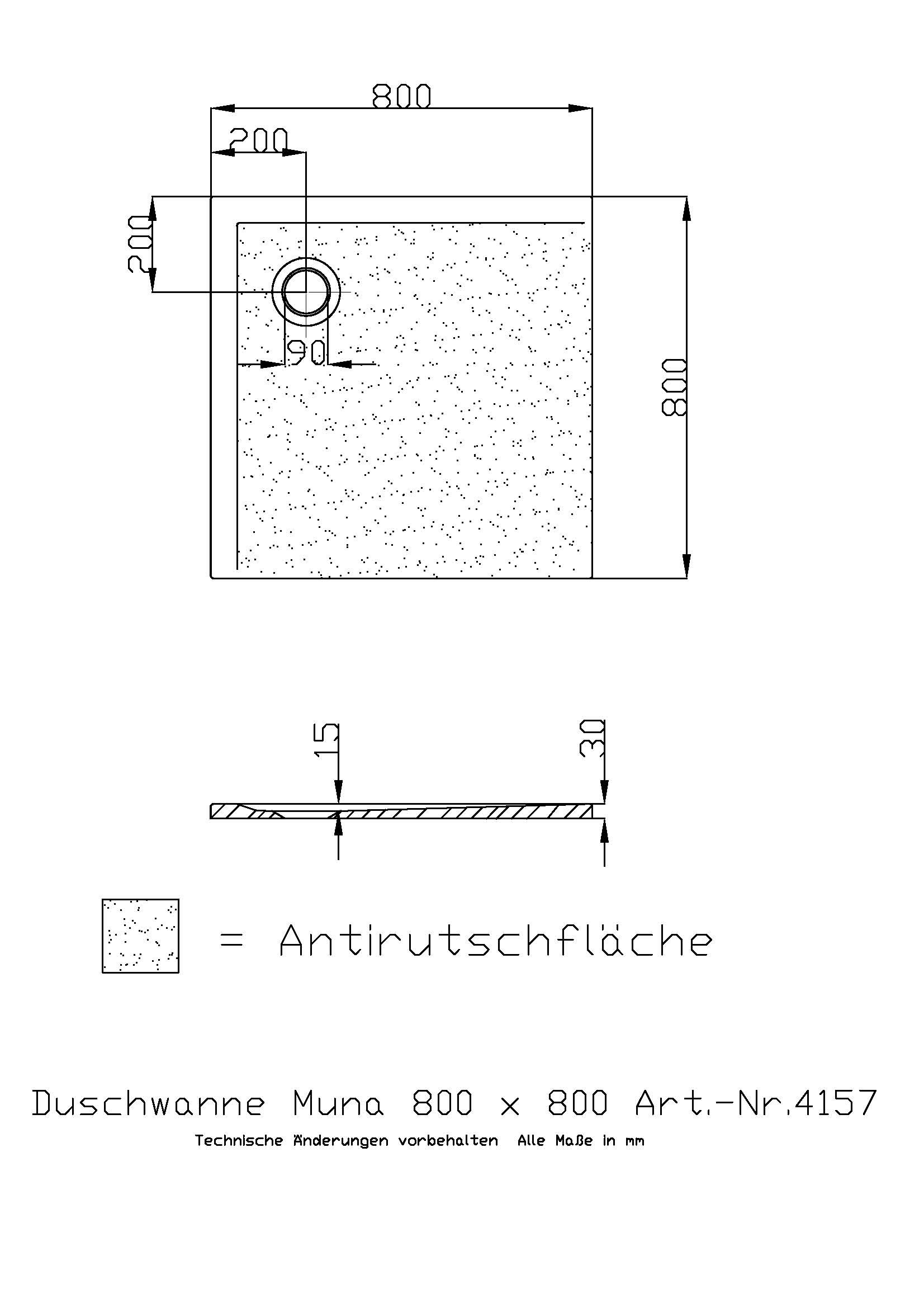Hoesch Duschwanne Muna 800x800x30 mit Antirutsch, Material Solique, weiß