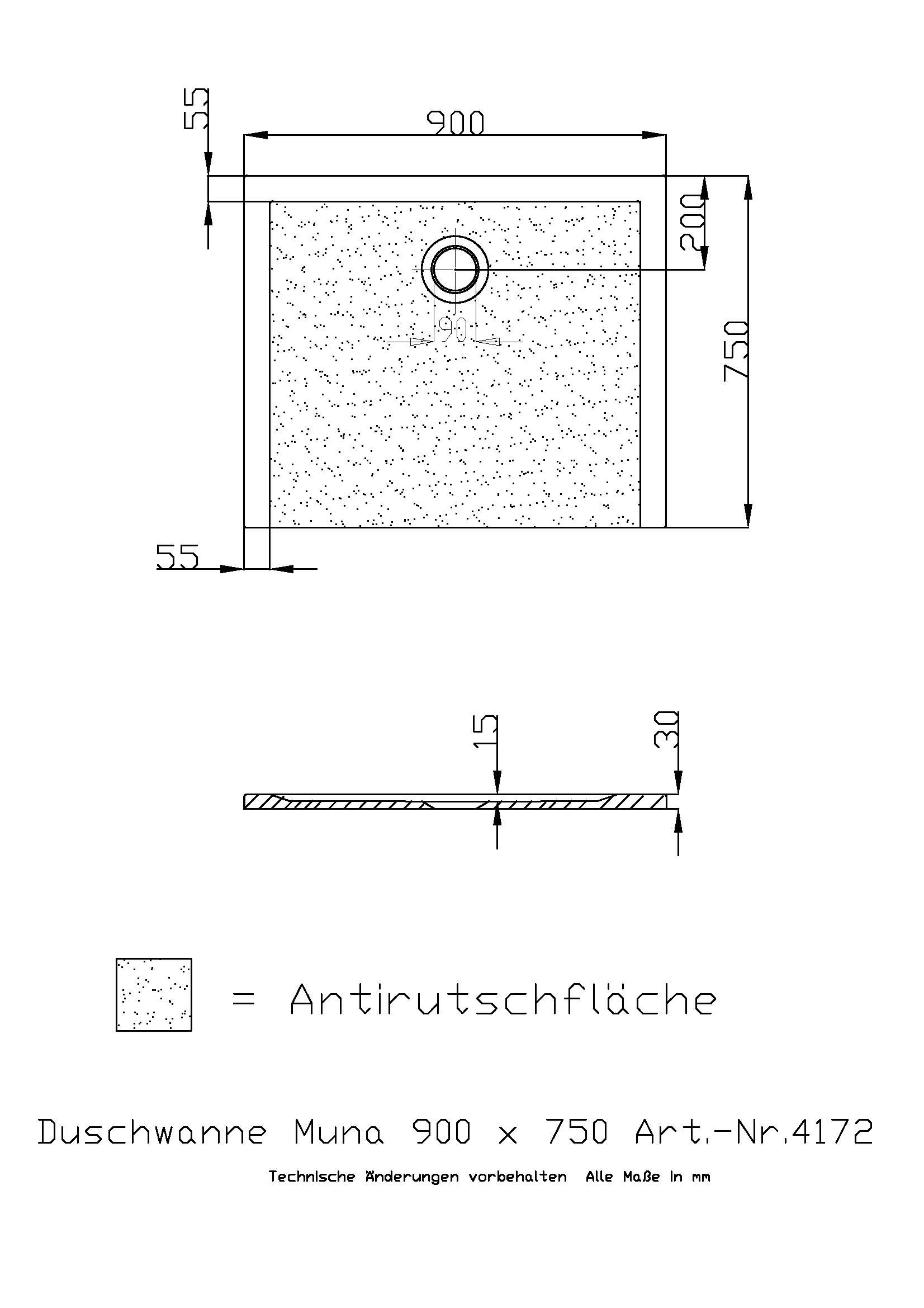 Hoesch Duschwanne Muna 900x750x30 mit Antirutsch, Material Solique, weiß