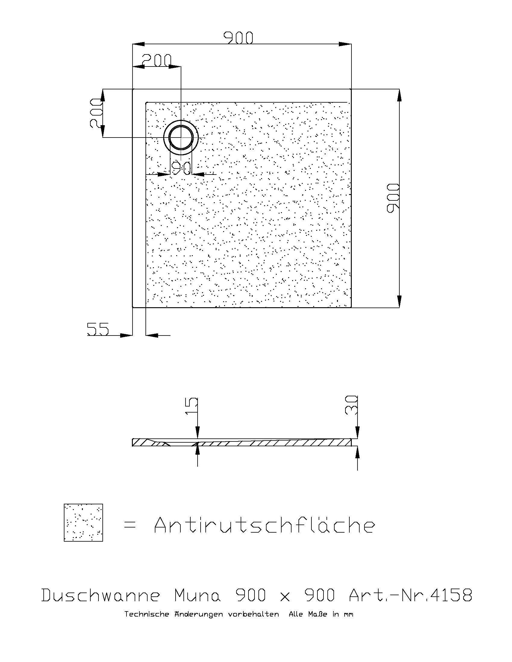 Hoesch Duschwanne Muna 900x900x30 mit Antirutsch, Material Solique, weiß
