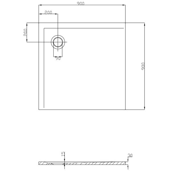 HO DW Muna 900x900x30 ohne Antirutsch, Material Solique, weiß