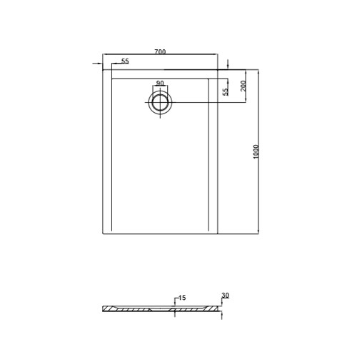 Hoesch Duschwanne Muna S 1000x700x30 ohne Antirutsch, Material Solique, weiß