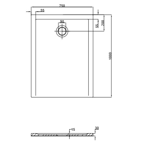 Hoesch Duschwanne Muna S 1000x750x30 ohne Antirutsch, Material Solique, weiß