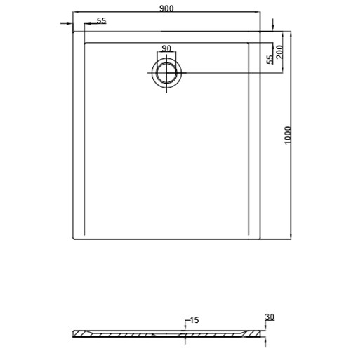 Hoesch Duschwanne Muna S 1000x900x30 ohne Antirutsch, Material Solique, weiß