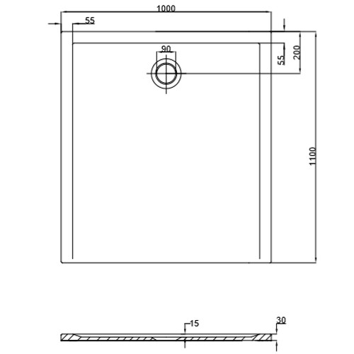 Hoesch Duschwanne Muna S 1100x1000x30 ohne Antirutsch, Material Solique, weiß