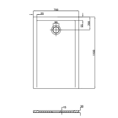 Hoesch Duschwanne Muna S 1100x700x30 ohne Antirutsch, Material Solique, weiß