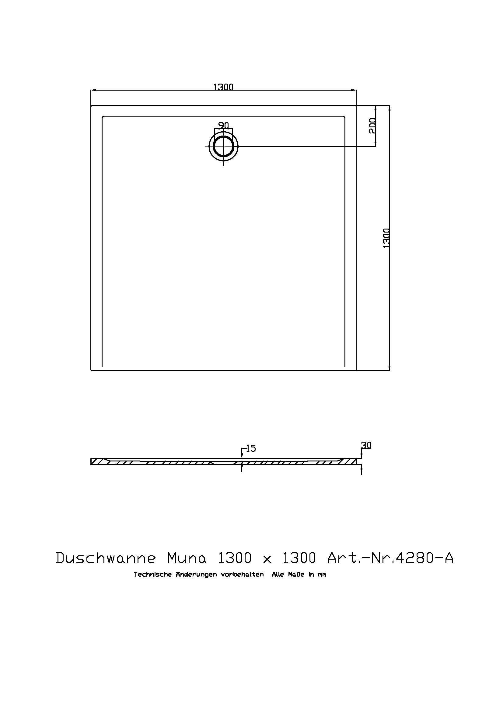 Hoesch Duschwanne Muna S 1300x1300x30 ohne Antirutsch, Material Solique, weiß