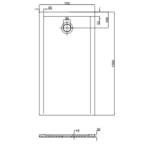 Hoesch Duschwanne Muna S 1300x700x30 ohne Antirutsch, Material Solique, weiß