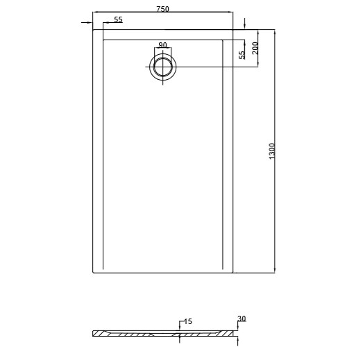 Hoesch Duschwanne Muna S 1300x750x30 ohne Antirutsch, Material Solique, weiß