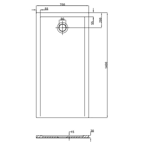 Hoesch Duschwanne Muna S 1400x700x30 ohne Antirutsch, Material Solique, weiß
