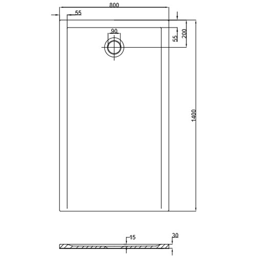 Hoesch Duschwanne Muna S 1400x800x30 ohne Antirutsch, Material Solique, weiß