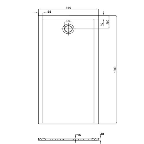 HO DW Muna "S" 1600x750x30 ohne Antirutsch, Material Solique, weiß