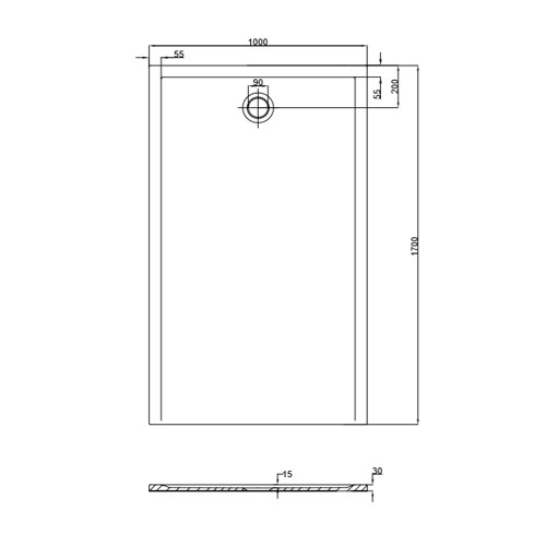 HO DW Muna "S" 1700x1000x30 ohne Antirutsch, Material Solique, weiß