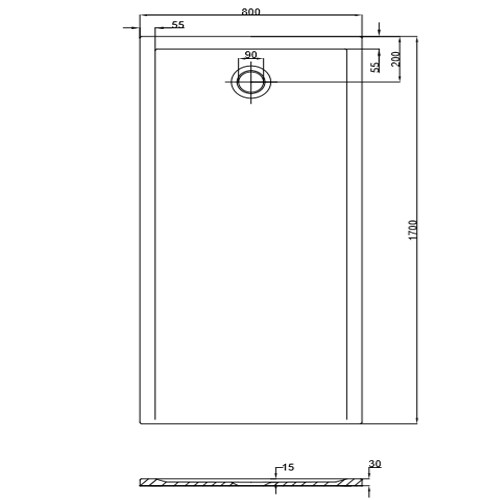 HO DW Muna "S" 1700x800x30 ohne Antirutsch, Material Solique, weiß