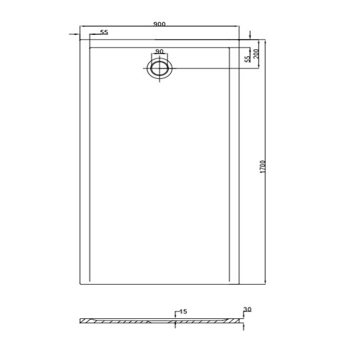 HO DW Muna "S" 1700x900x30 ohne Antirutsch, Material Solique, weiß