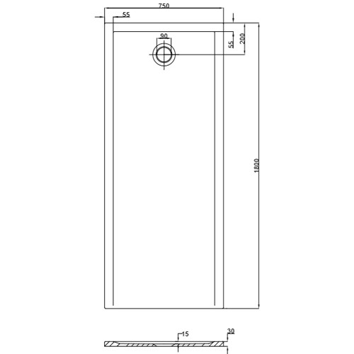 HO DW Muna "S" 1800x750x30 ohne Antirutsch, Material Solique, weiß
