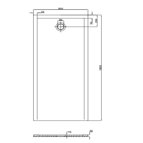 HO DW Muna "S" 1800x800x30 ohne Antirutsch, Material Solique, weiß