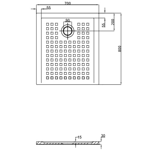 HO DW Muna "S" 800x700x30 ohne Antirutsch, Material Solique, weiß
