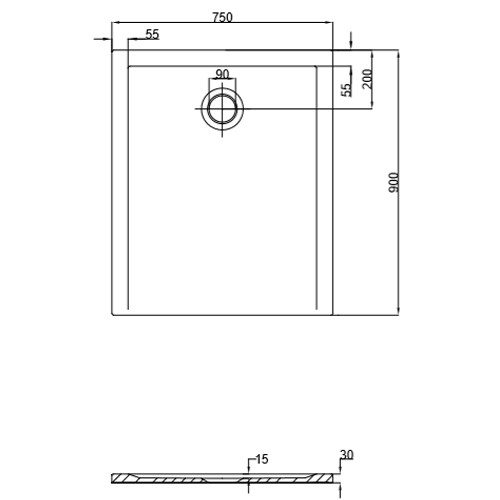 Hoesch Duschwanne Muna S 900x750x30 ohne Antirutsch, Material Solique, weiß