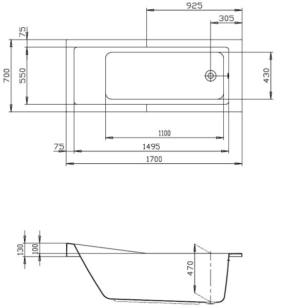 Hoesch Foster 1700x700x470 mm Rechteckbadewanne Einbaubadewanne Weiß 6646.010