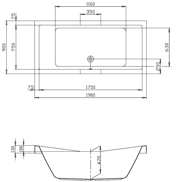 Hoesch Foster 1900x900x470 mm Rechteckbadewanne Einbaubadewanne Weiß 6697.010