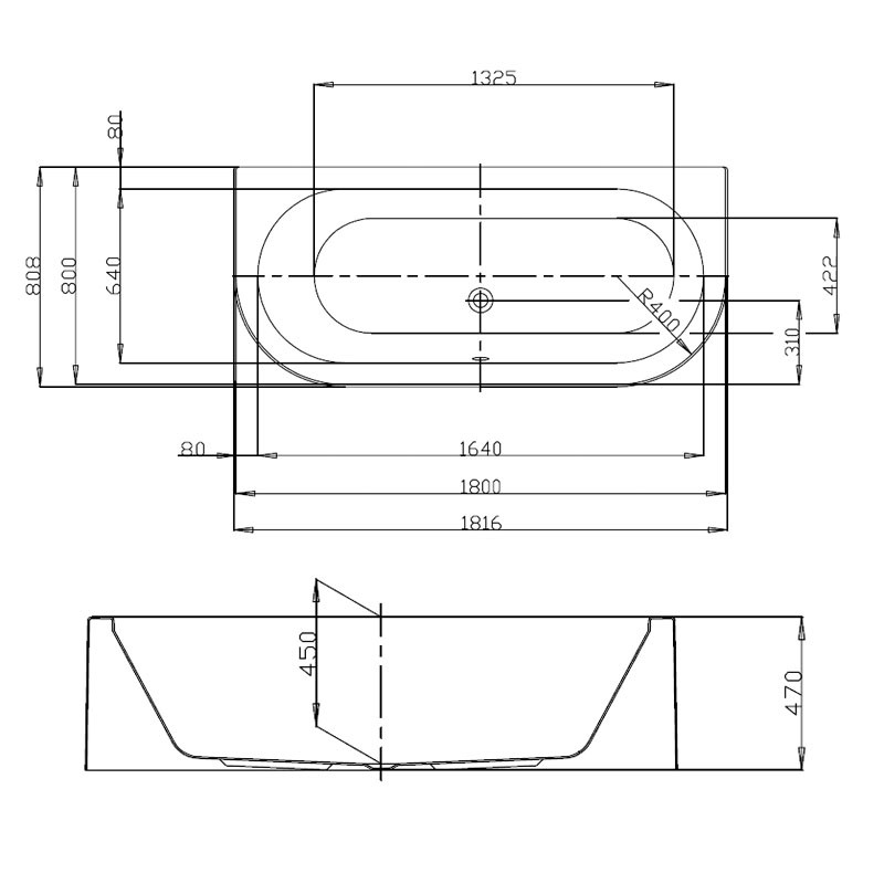 Hoesch Happy D. 1800x800 links Badewanne mit angeformter Schürze weiß 6485.010