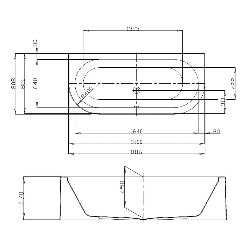 Hoesch Happy D. 1800x800 rechts Badewanne mit angeformter Schürze weiß 6487.010