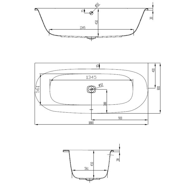 Hoesch iSENSI 1800x800x450 mm Vorwand-Badewanne Einbaubadewanne Weiß 3848.010